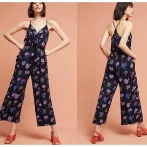 Moulinette Soeurs Black Floral Spaghetti-Strap Jumpsuit